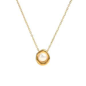 Irregular Pendant Paved White Pearl Necklace